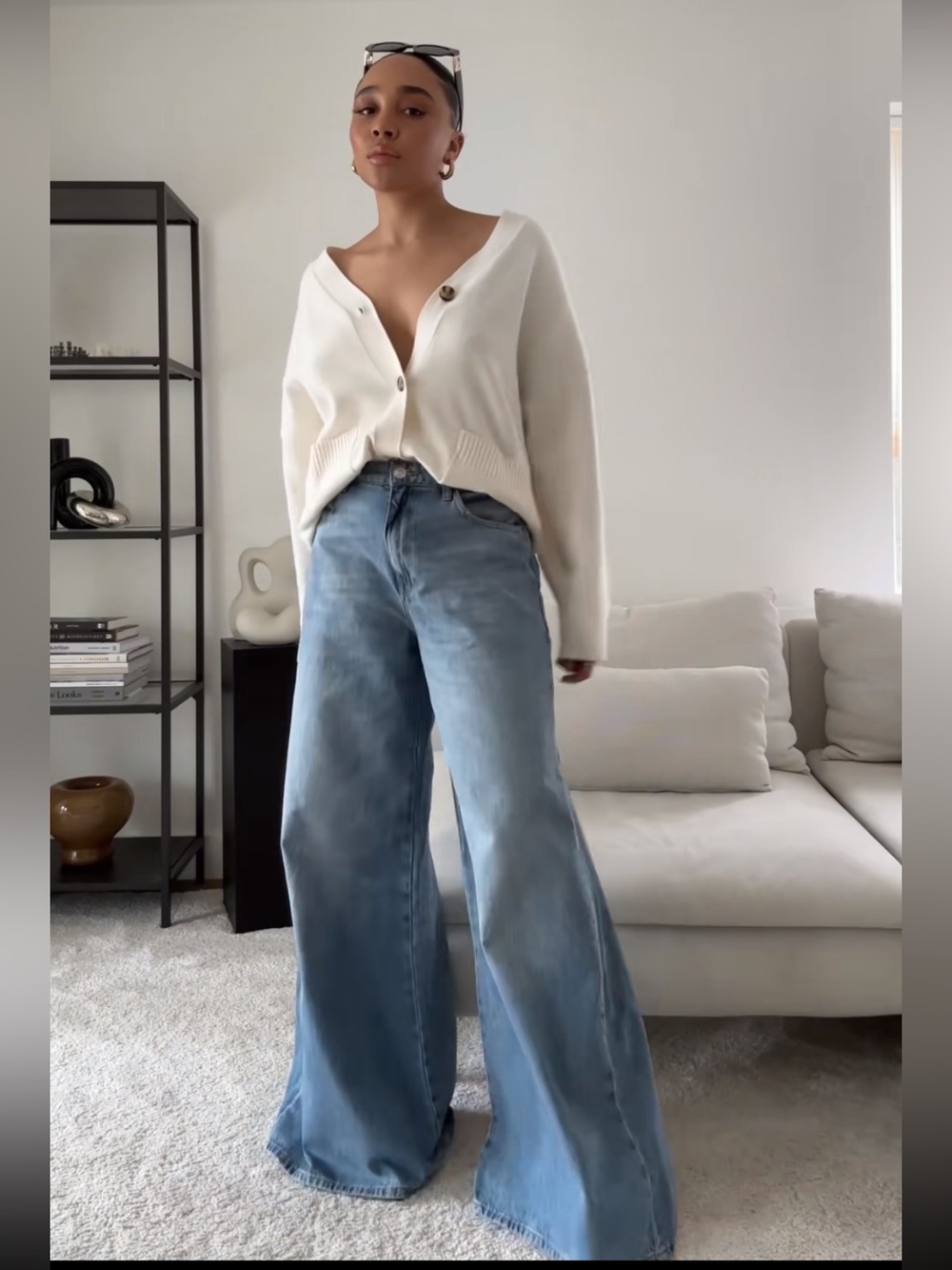 Zara Light Blue Wide-Leg Denim Jeans